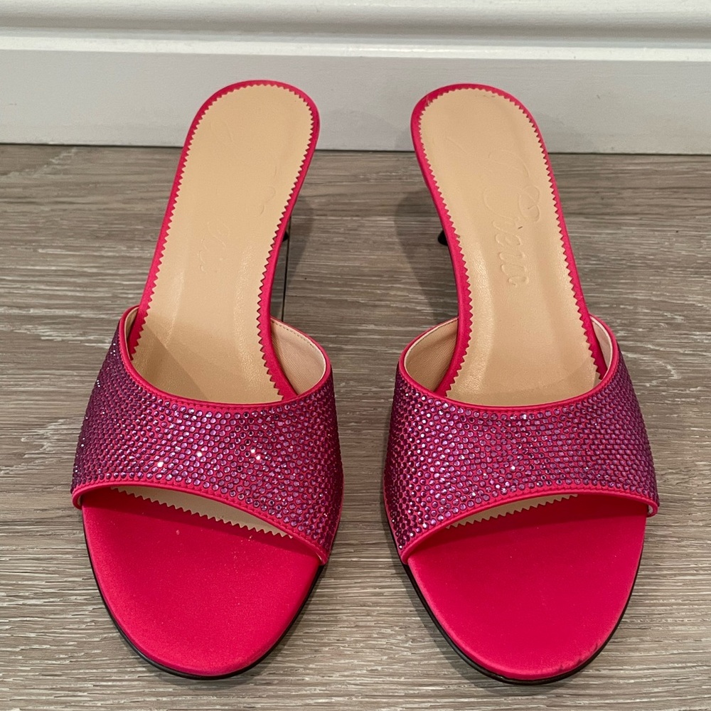 💞 NIB J Crew Violeta Satin & Crystal Sandal Vivid Begonia sz 8.5